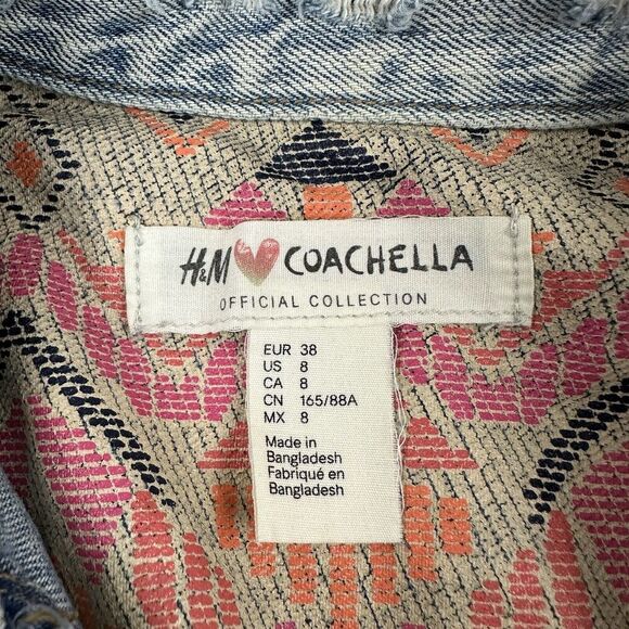 H&M x Coachella Official Collection Denim Blue Jean Jacket Distressed L/S Sz 8 - Picture 5 of 8